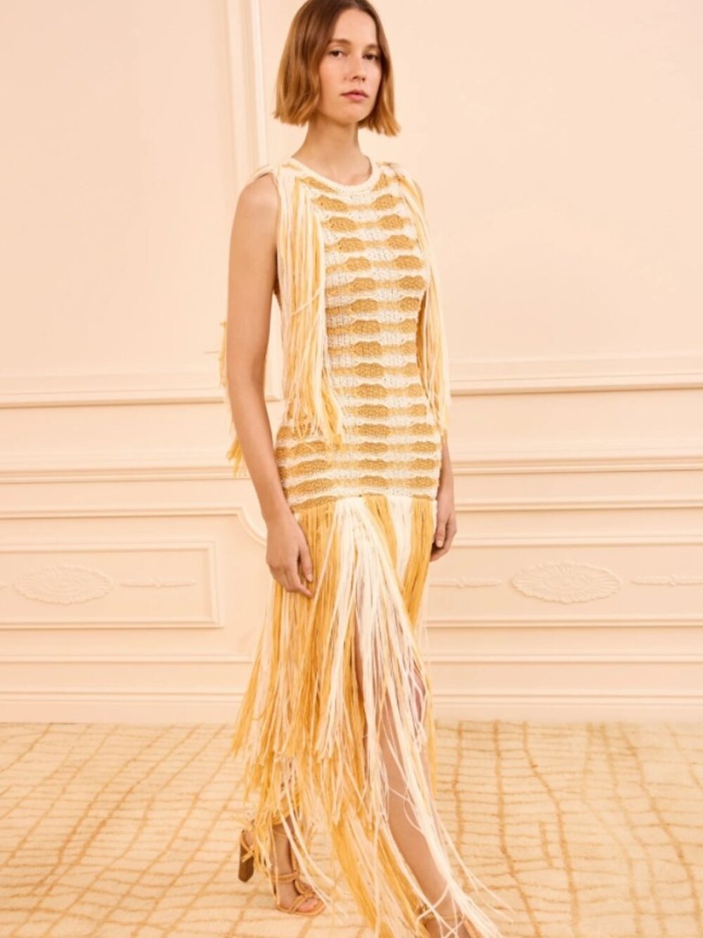 NWT ULLA JOHNSON Silvia Striped Fringe Knit Maxi Dress in Beach S $990 - Picture 2 of 9
